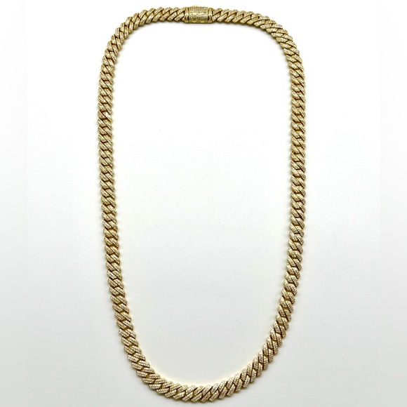 18k Gold Plated 925 Silver 9.OCTW Moissanite Square Miami Cuban Chain